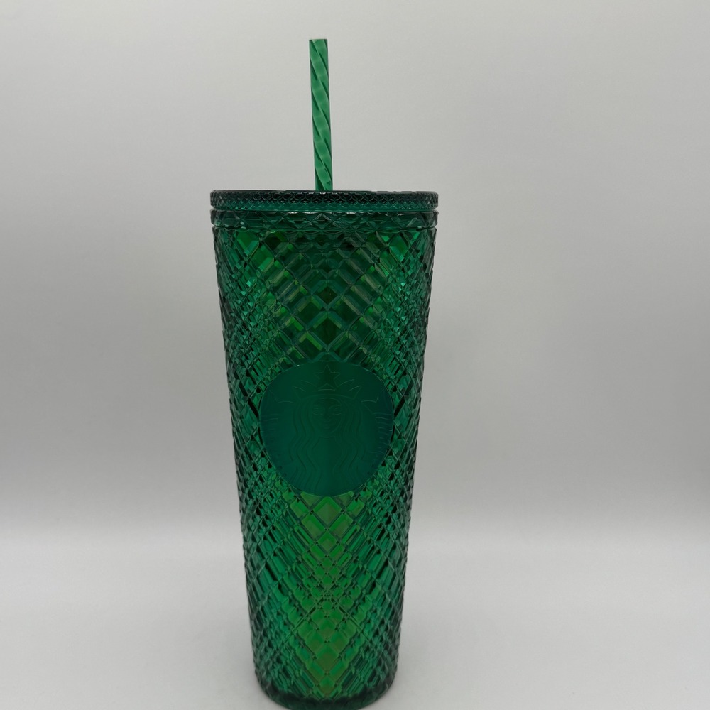 2021 Starbucks Emerald Green Jeweled Tumbler 24oz Venti Grid Cold Cup